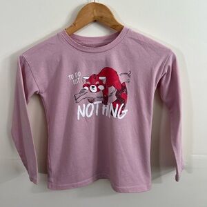 Girls Pink Red Panda Graphic Long Sleeve Shirt Size 7/8 Kids Tee